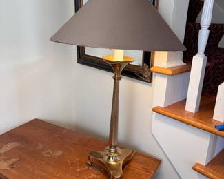 Cast brass table lamp with flared neck and paw feet 30"H x 17"W