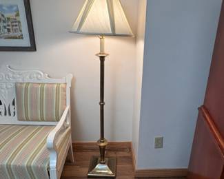 Brass floor lamp with square base, heavy and in nice condition 58"H x 17"W
