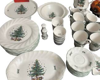 Nikko Christmas dishes and serving platters, including the tea/coffee pot