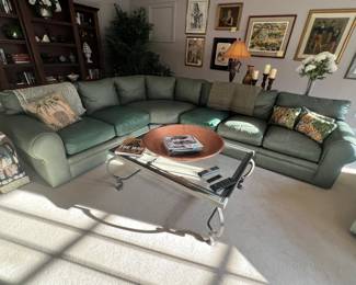 SECTIONAL LEATHER SOFT SAGE GREEN