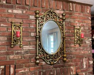 Grouping including large mirror & matching candle sconces 