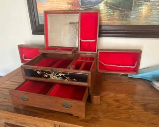 Oriental jewelry box in master bedroom