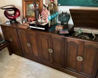Living room console consisting of 5 large pieces - included storage on either end, record player, record storage - great piece in great condition.  