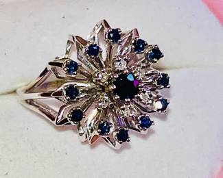 14k sapphire and diamond cocktail style ring. 