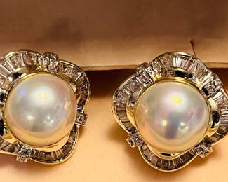 14k diamond mabe pearl omega earrings l. 