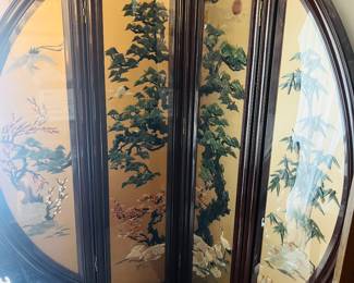 A fabulous vintage Asian wall divider/ screen with jade and coral inlaid pices ! 