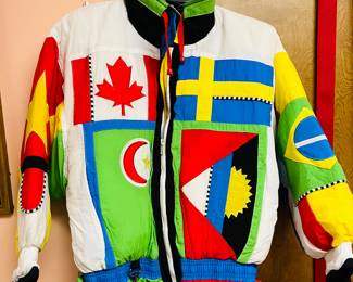 New with tags Neimans ski jacket puffer batwing peplum rainbow color block 1980 
