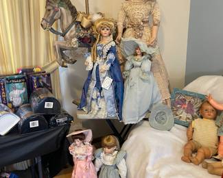 life size 42" victorian doll and more, carousal horse display large deco