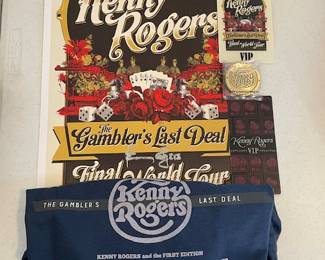Autographed Kenny Rogers poster and vip concert passes and t shirt