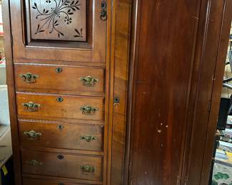 Large 7 foot chest of drawer chifferobe cabinet antique
