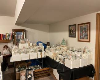 Precious moments village Hawthorne houses buildings and large tree figurines and more!