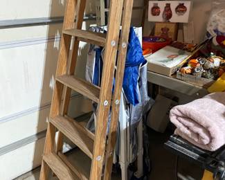 Pop up canopy and wood ladder