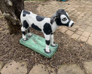 cement cow lawn deco