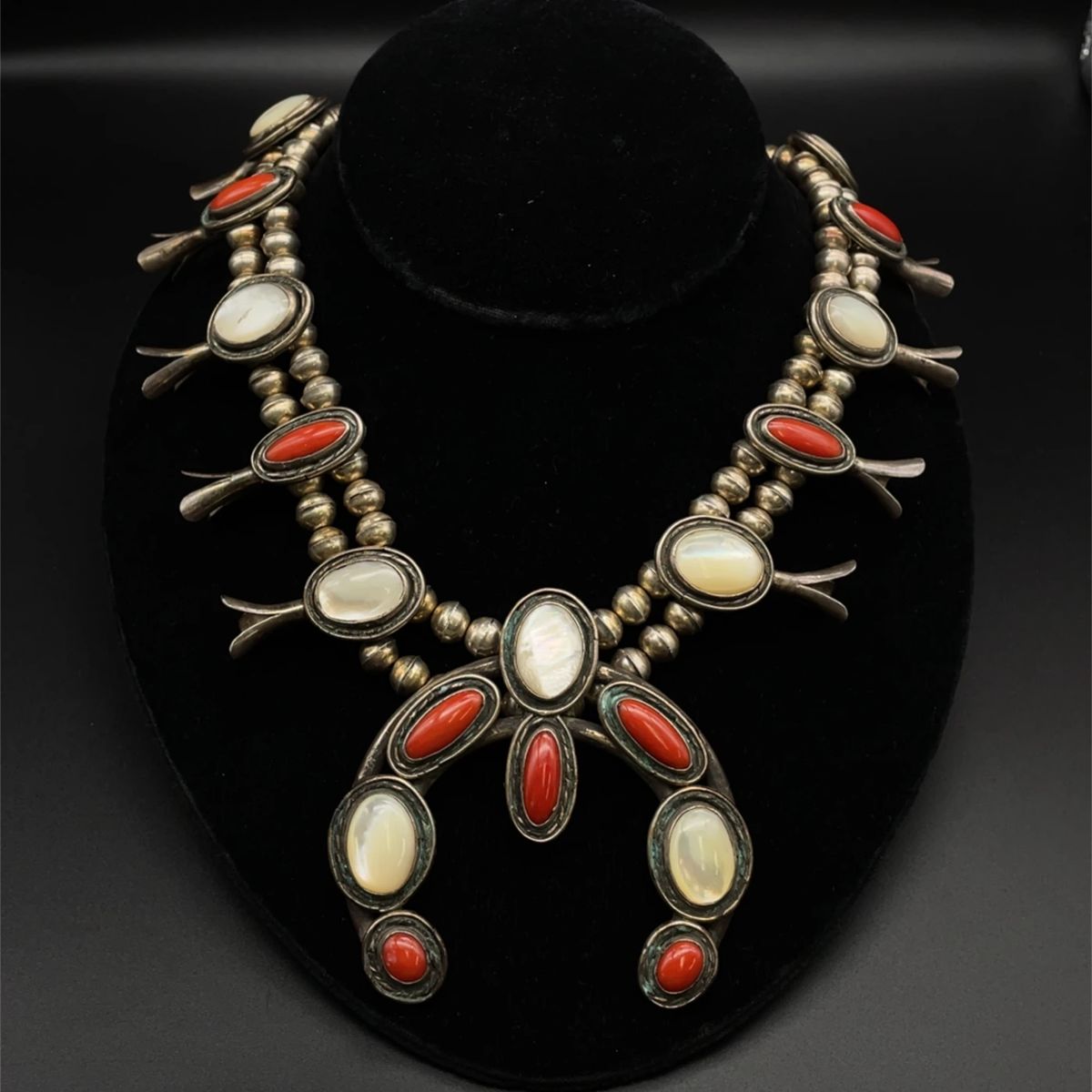 Squash Blossom Necklace in Sterling Silver Navajo Native American Old Pawn