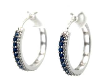 Sapphire and Diamond Hoop Earrings in Gold