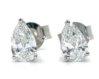 Pear Shaped Diamond Stud Earrings in 14k White Gold