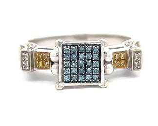 Blue and Yellow Diamond in 14k White Gold