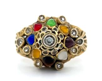 Antique Dome Ring with Diamonds, Emeralds, Rubies, Citrine, and more