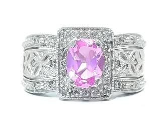 Unheated Pink Sapphire and Diamond in White Gold