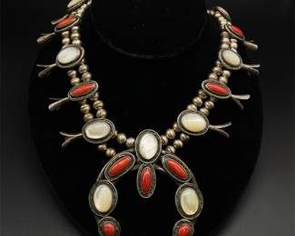 Squash Blossom Necklace in Sterling Silver Navajo Native American Old Pawn