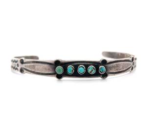 Southwest Collection: Navajo Turquoise Handmade Slim Open Bangle Cuff Rustic Finish Bracelet