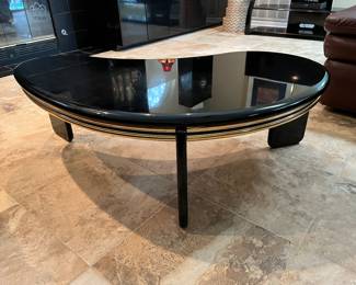 $250 (was $350 ) American of Martinsville Black lacquer bean shaped coffee table 51W, 26D, 16H
