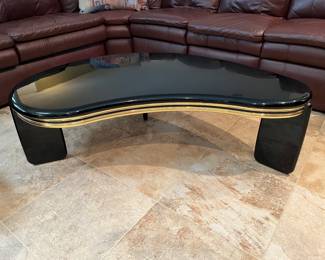 $250 (was $350) American of Martinsville Black lacquer bean shaped coffee table 51W, 26D, 16H