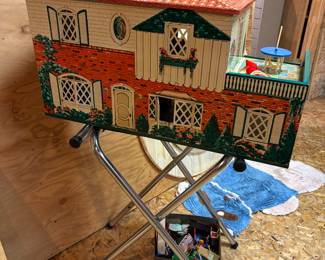 Antique doll house with full box of furniture