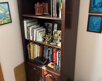 Beautiful book case, books, book ends, fire safe