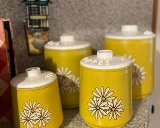 Vintage mid century daisy canister set