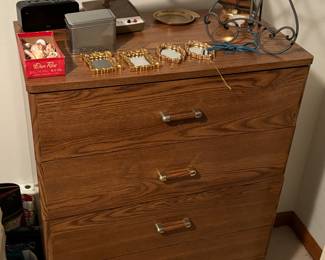 Dresser, mid century desk lamp, framed mirrors