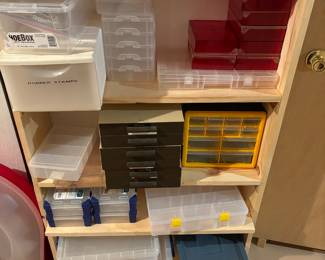 Hand made wood shelf, storage boxes