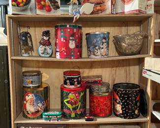 Bookshelf, kitchenware, tins