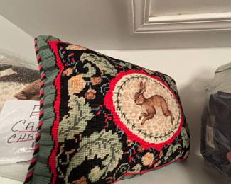 Vintage needlepoint rabbit pillow