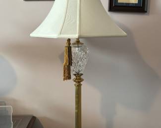 Absolutely stunning Waterford crystal / brass lamp with multiple finials and paperwork