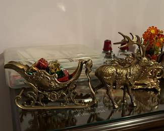 Brass reindeer and sleigh