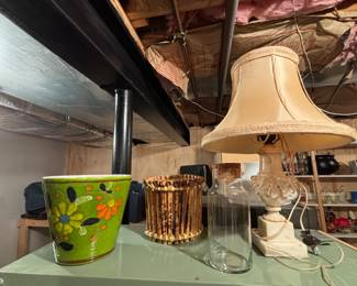 Mid century flower pot, marble lamp