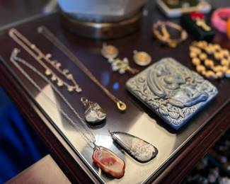 Stone pendant necklaces, Pewabic tile, jewelry