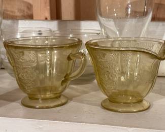 Depression glass cream and sugar