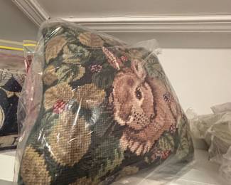 Rabbit needlepoint pillow