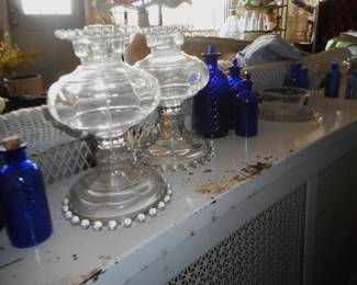 Extensive Selection of Antique Pharmaceutical bottles - clear, blue & brown