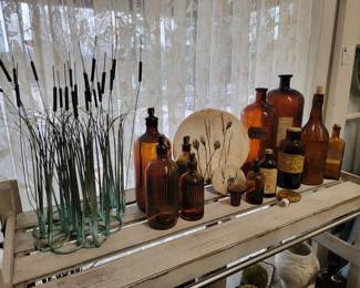Extensive Collection of Antique Pharmaceutical bottles - brown, cobalt and clear.