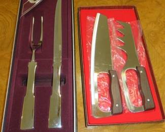 Towle Line Carving Set, Burnco E-Z Grip Slicer Knife & Meat Holder Set Stainless  