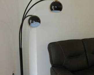 Mid Century Black Arched Floor Lamp with Marble Base