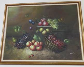 Vintage Large Fruit Still Life Painting by Jan Hunt
