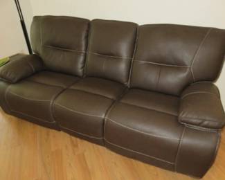 Hudson's Furniture Matching Brown Leather Electric Dual Recliner Sofa/Love Seat & Oversized Recliner Armchair