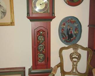 MARK painted clock and needlepoint chair