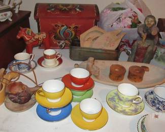 MARK tea cups, decorated wood items