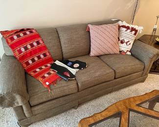 Thomasville Pullout Sofa, Pier 1 Toss Pillow (A), Pier 1 Toss Pillow (B)