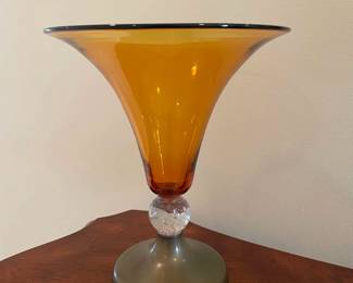 Amber Glass Footed Vase
